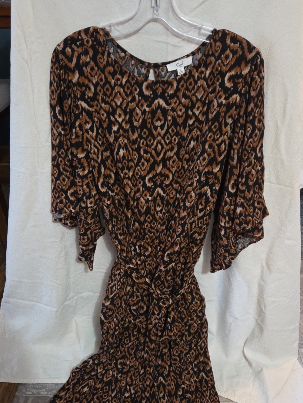 Easel Brown, Black And Orange Print Tie-Waist Jumpsuit